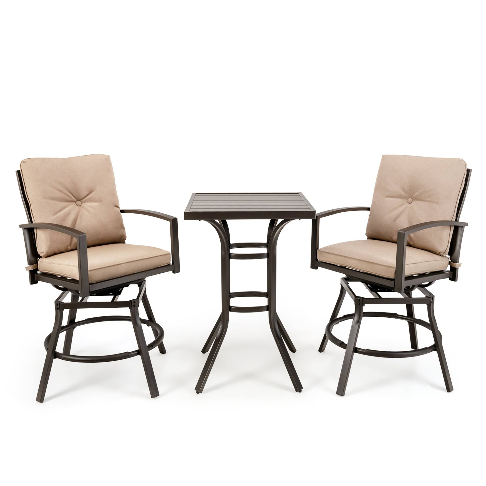 Alt View 9. Costway - Costway Patio 3pcs Swivel Bar Height Bistro Set Cushioned Table Stools Furniture Outdoor - Grey/Beige.
