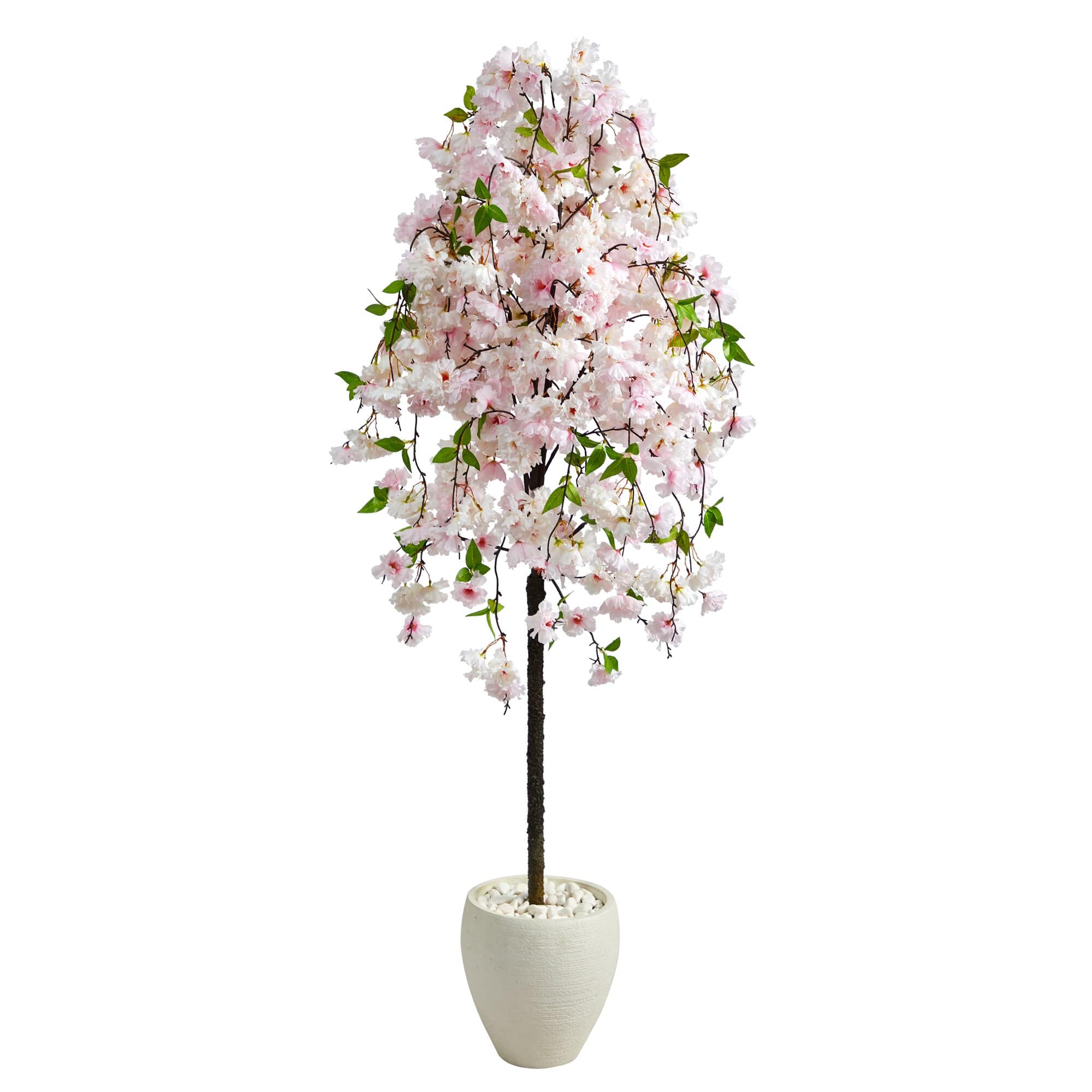 BreeBe - 70" Cherry Blossom Artificial Tree in White Planter - Multicolor