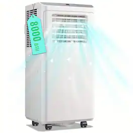 GlowWise - 8000 BTU Portable Air Conditioning Unit Featuring a Remote Control, 24-Hour Timer, 3-In-1 Air Cooler Suitable - White