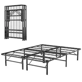 Costway - 14" Queen Size Metal Platform Bed Foldable Mattress Foundation Tool-Free Assembly - Black