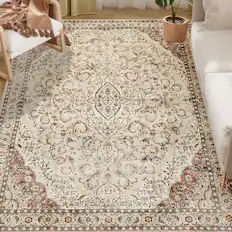 Front. Homcom - Rug 8x10, Machine Washable Rug, Non-Slip Classical Floral Print Floor Carpet for Living Room - Mixed Brown.