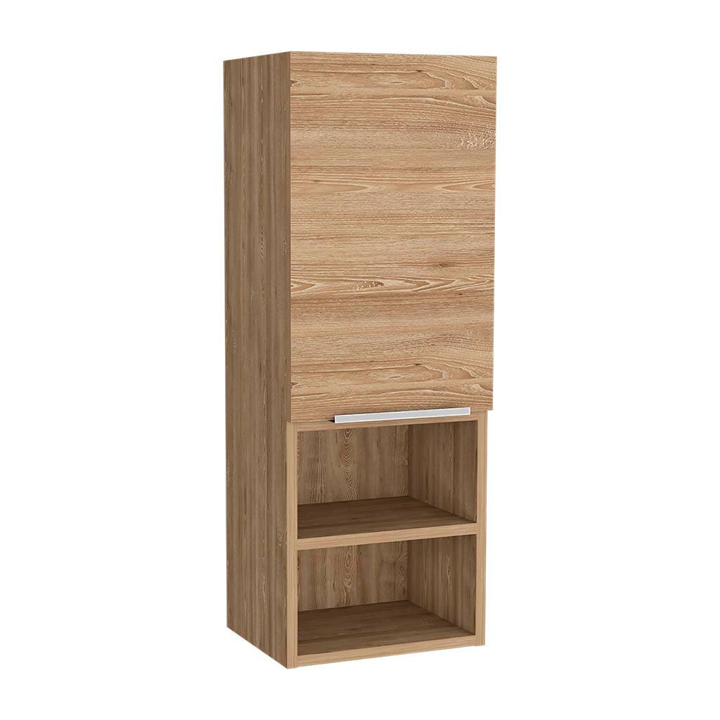 Angle. TinyHomie - Medicine Single Door Cabinet 32in H Two Interior Shelves Two External Shelves Light Oak - Beige.