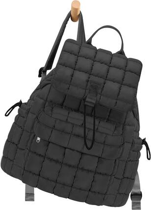 Front. Vulpecula Spade - Puffy Backpack for Women, Quilted Backpack for Travel, Ultra Lightweight Puffer Daypack - Grey.