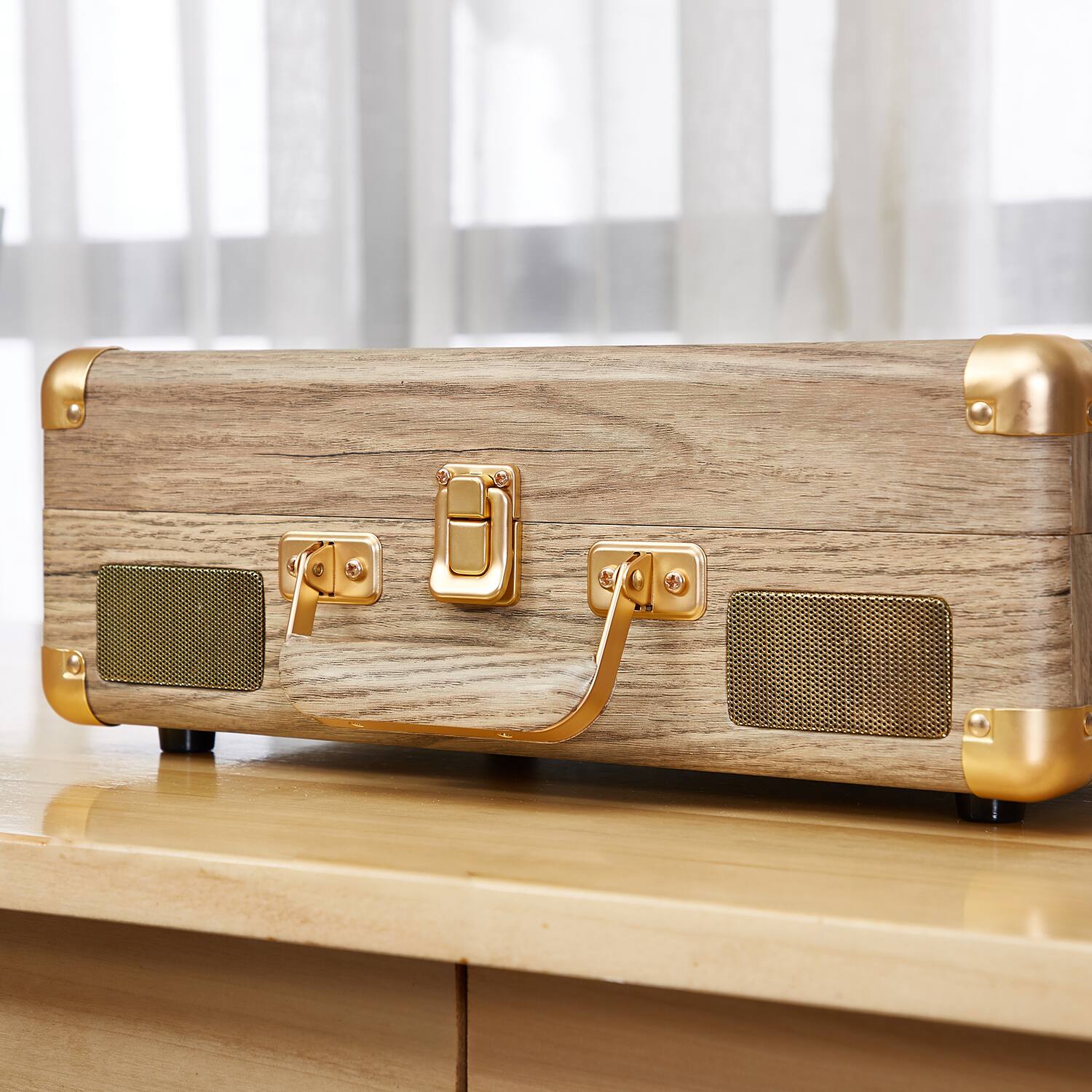 Alt View 1. Arkrocket - Arkrocket Curiosity III Suitcase Bluetooth Record Player Turntable built-in Speakers (Wood Grain) - Wood Grain.