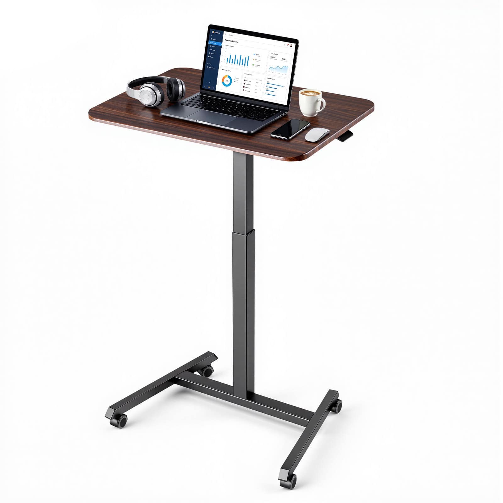 VEVOR - Standing Desk, Adjustable Height Mobile Stand Up Desk with 4 Casters, 25.6 x 19 in Small Computer Sit Stand Rolling - Brown & Black