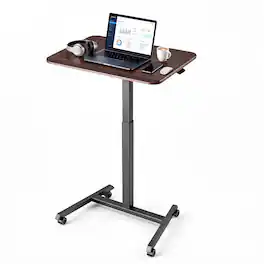 VEVOR - Standing Desk, Adjustable Height Mobile Stand Up Desk with 4 Casters, 25.6 x 19 in Small Computer Sit Stand Rolling - Brown & Black