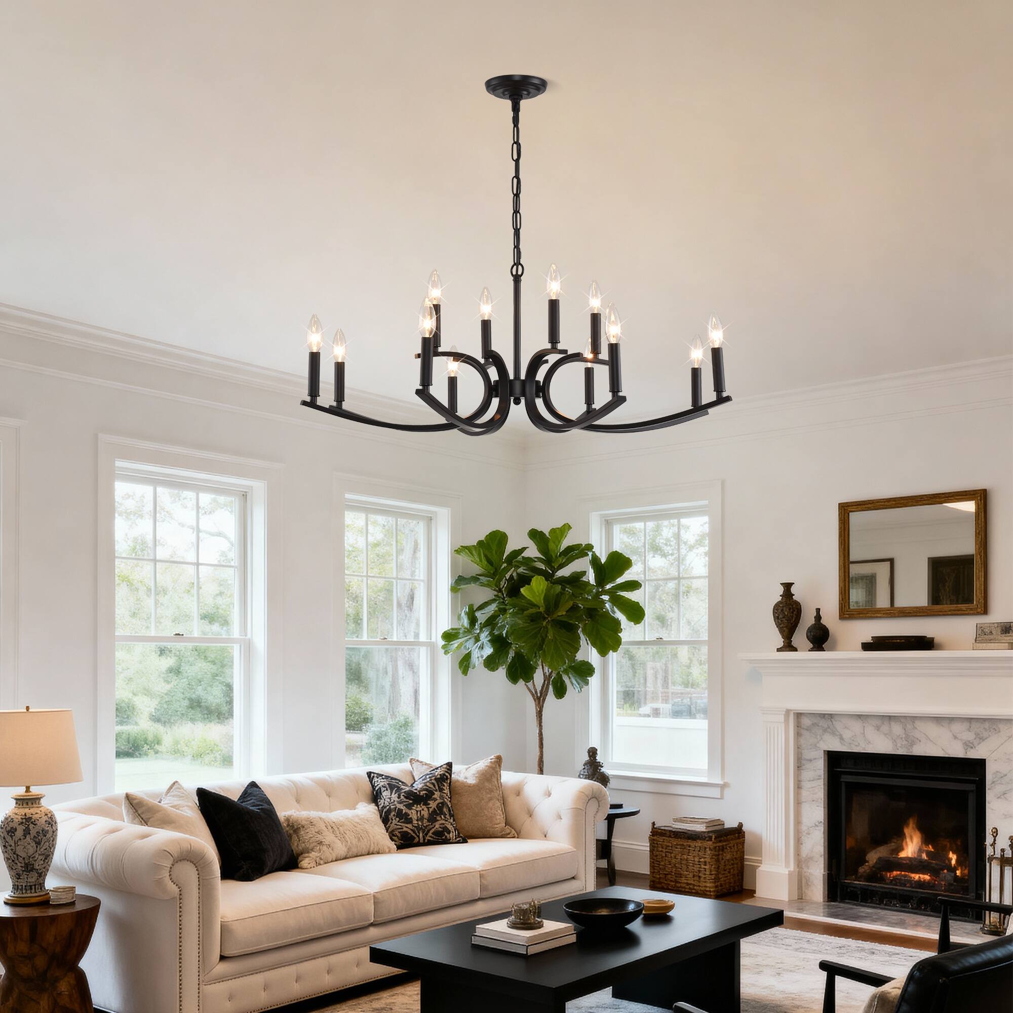 Alt View 1. Boyel Living - 12 Light Farmhouse Chandelier Black Metal Chandeliers Light Fixtures Industrial for High Ceiling.