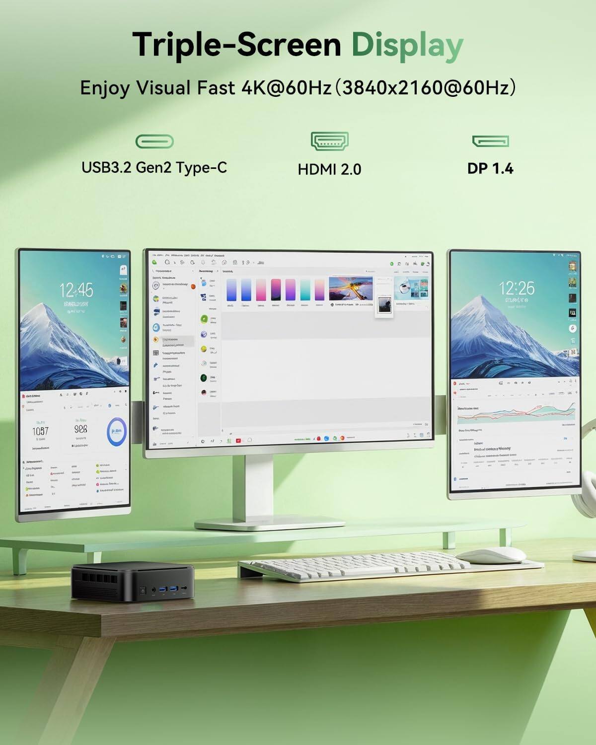 Triple-Screen Display  
Enjoy Visual Fast 4K@60Hz (3840x2160@60Hz)  
USB3.2 Gen2 Type-C HDMI 2.0 DP 1.4