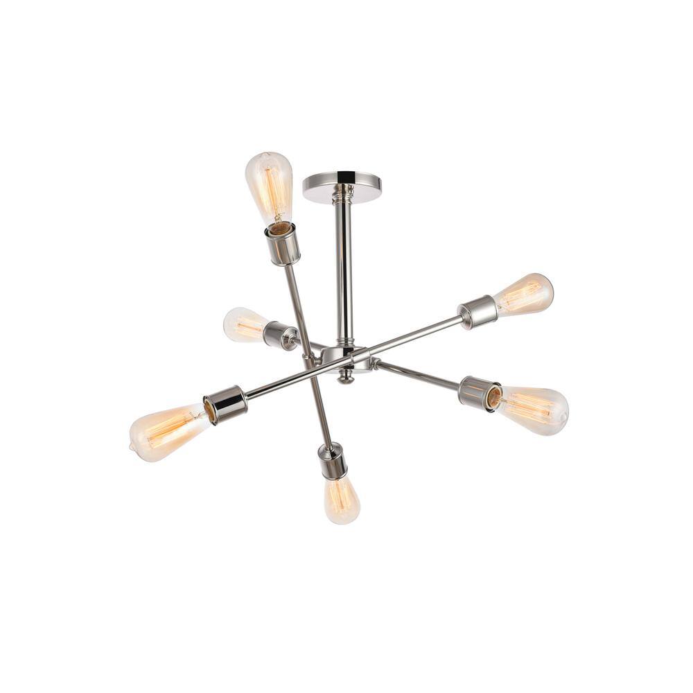 Alt View 2. Living District - Axel 6 Lights polished Nickel Flush Mount - Polished Nickel.