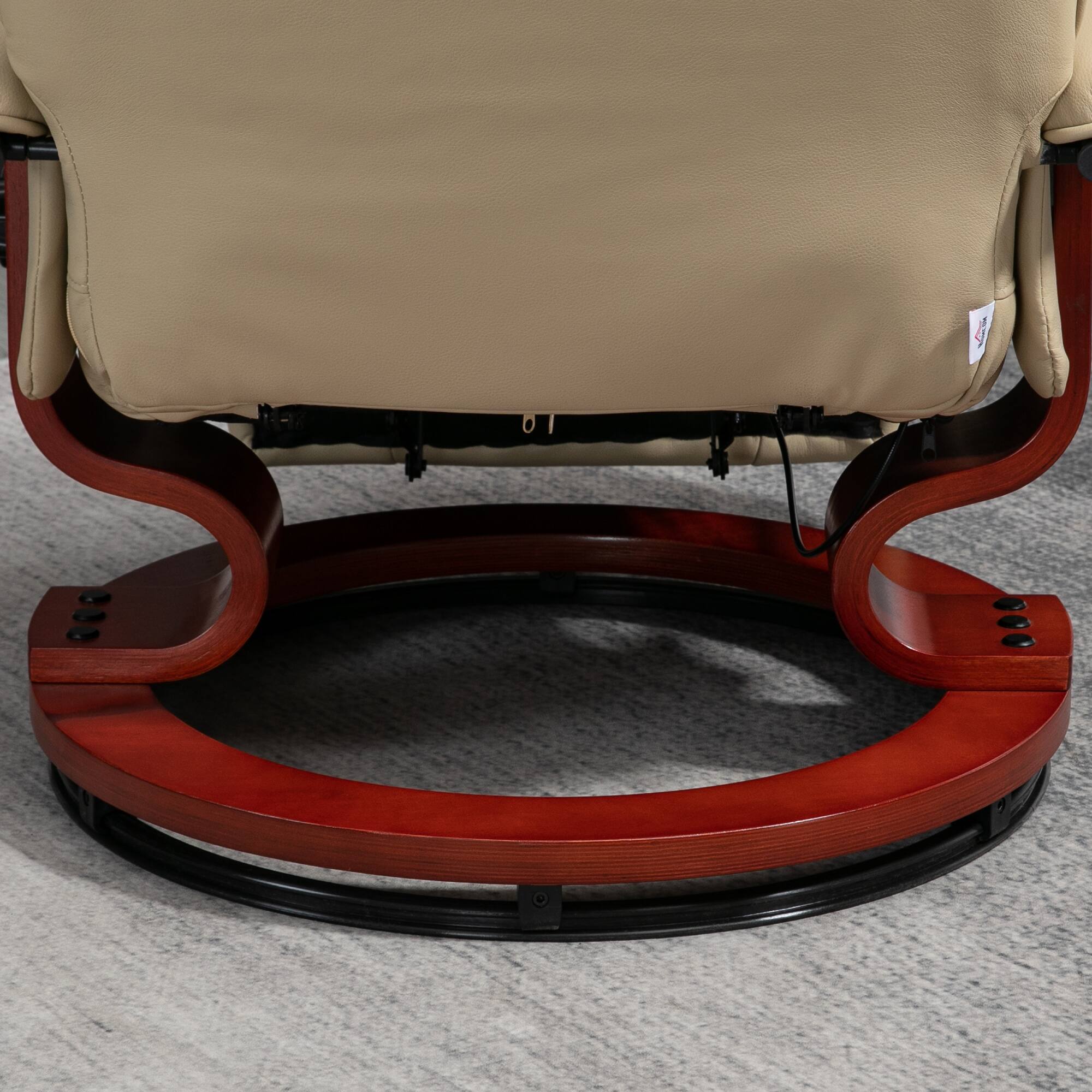 Alt View 5. Homcom - Faux Leather Manual Recliner, Adjustable Swivel Lounge Chair with Footrest, Armrest and Wrapped Wood Base - Cream White.