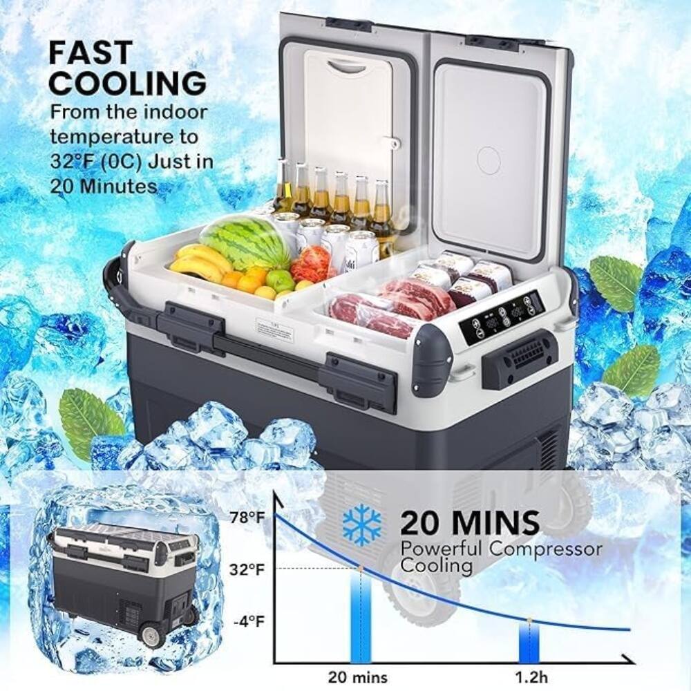 FAST COOLING  
From the indoor temperature to 32°F (0°C) Just in 20 Minutes  

20 MINS  
Powerful Compressor Cooling  

78°F  
32°F  
-4°F  

20 mins  
1.2h
