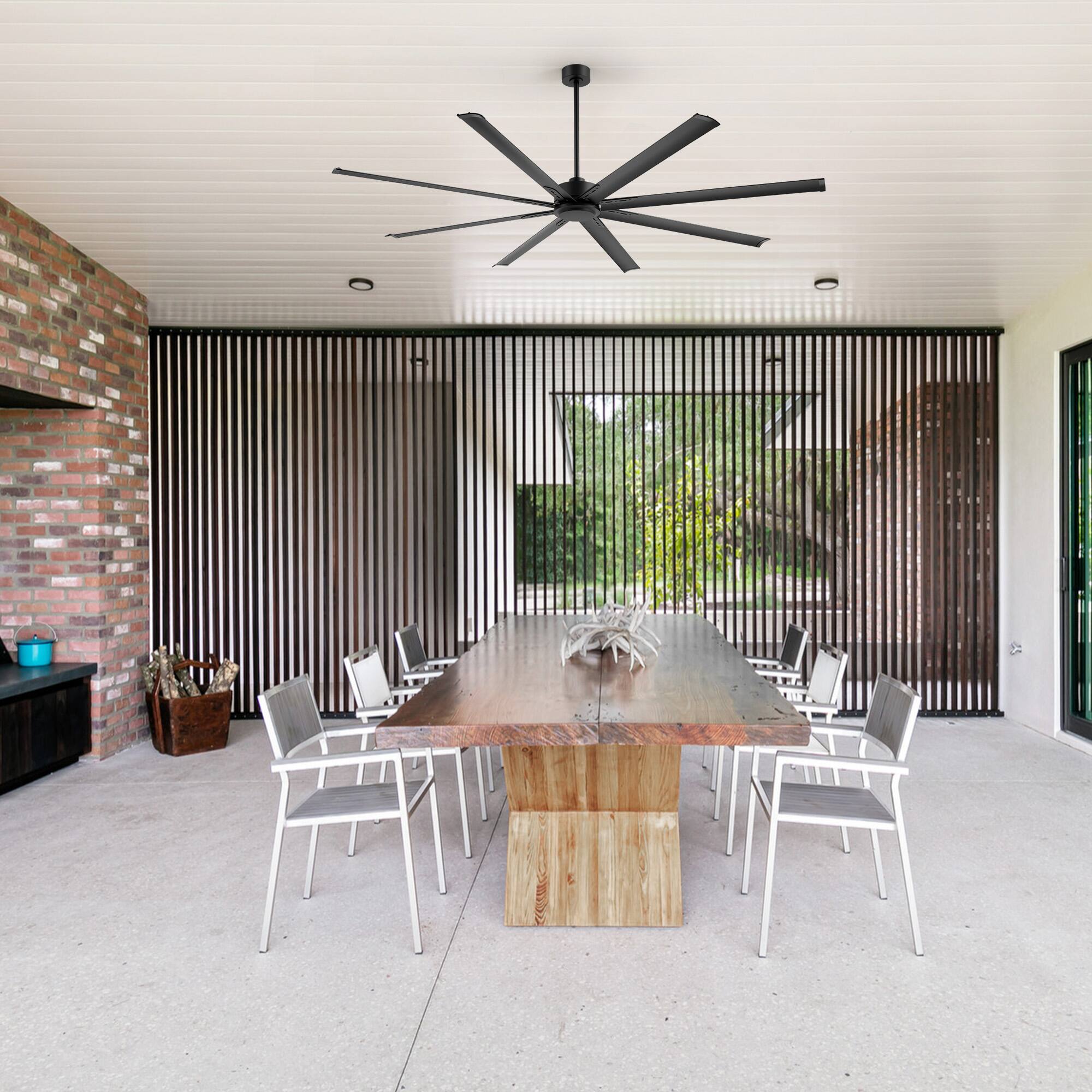 Alt View 1. Breezary - 84/96/120 Inch Extra Large HVLS Commercial Ceiling Fan, No Light, Aluminum Blades, DC Motor, Remote, 3 Downrods Included - 84-in Black.