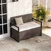 Front. Costway - Costway Patio Storage Bench Wicker Loveseat with Built-in Storage & Long Seat Cushion - Brown.