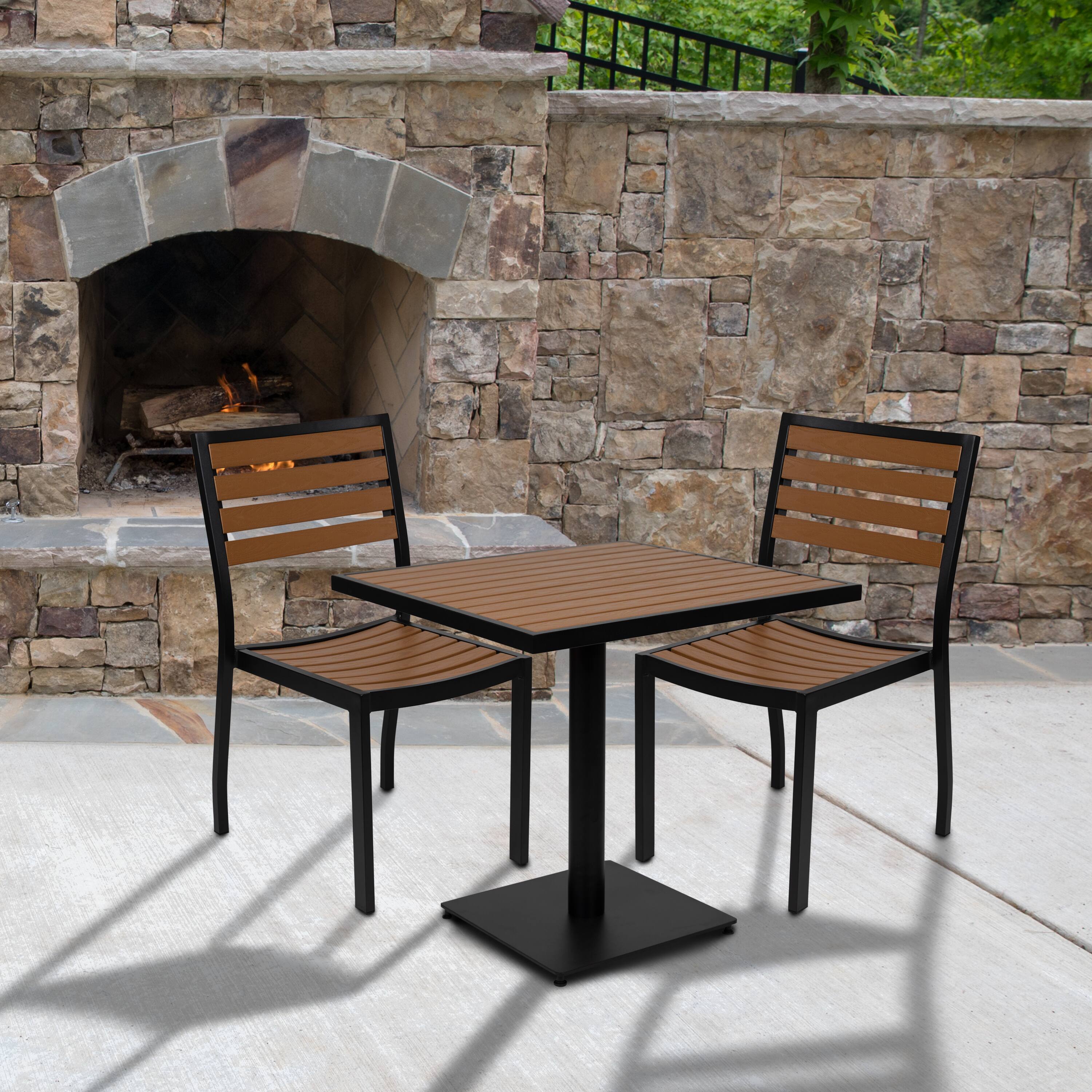 Alt View 4. Emma + Oliver - Outdoor Patio Bistro Dining Table Set with 2 Chairs and Faux Teak Poly Slats - Teak.