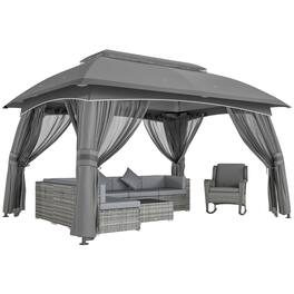 Outsunny - x 13' Patio Gazebo, Outdoor Gazebo Canopy Shelter with Netting, Vented Roof for Garden - Dark Gray