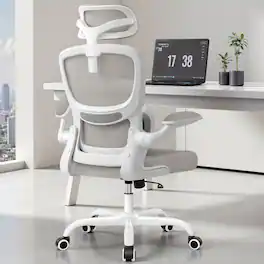 KERDOM - High Back Ergonomic Office Chair, Breathable Mesh Desk Chair with Lumbar Support, Flip-up Arms, Computer Gaming Chair - Light Gray