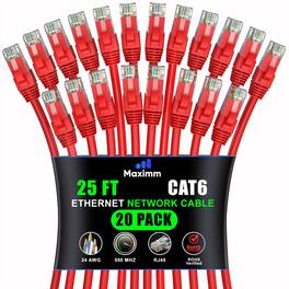 Maximm - Cat 6 Ethernet Cable 25 ft (20-Pack) - UTP, 10Gbps, 550MHz
