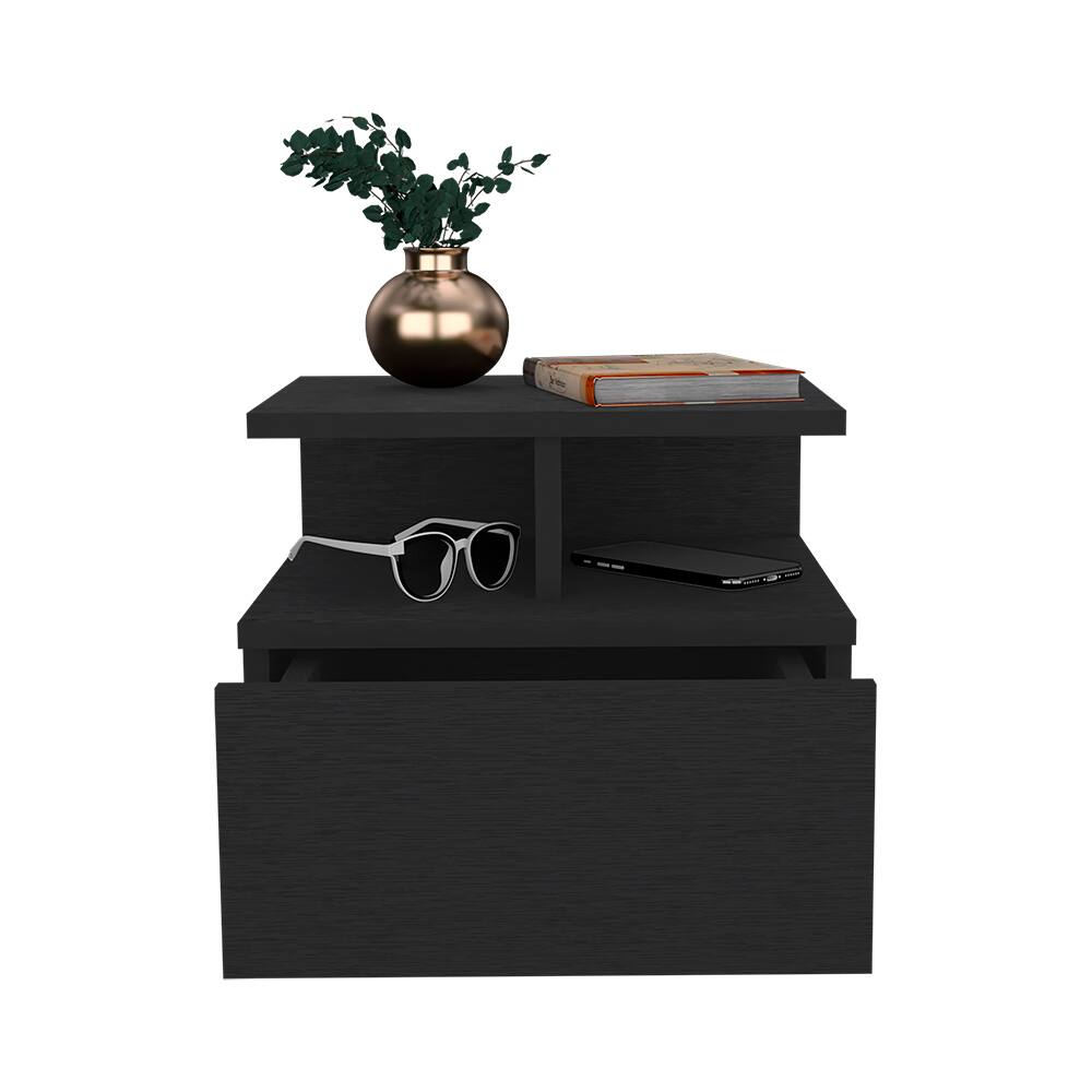 Front. Spaco - Spaco One Drawer Floating Nightstand for Bedroom - Black.