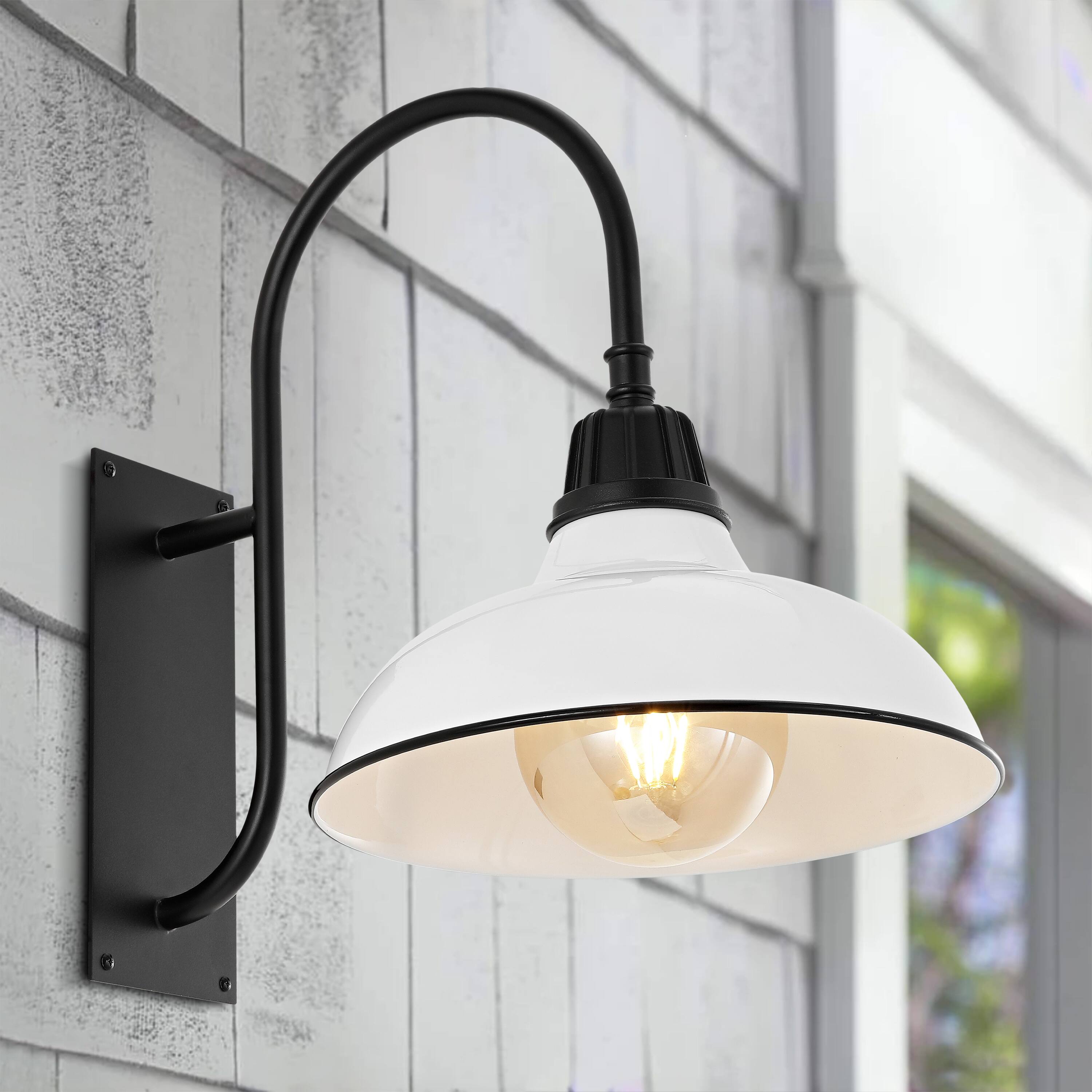 Alt View 6. Jonathan Y - Stanley 12.25" 1-Light Farmhouse Industrial Indoor/Outdoor Iron LED Gooseneck Arm Outdoor Sconce, White - White/Black.