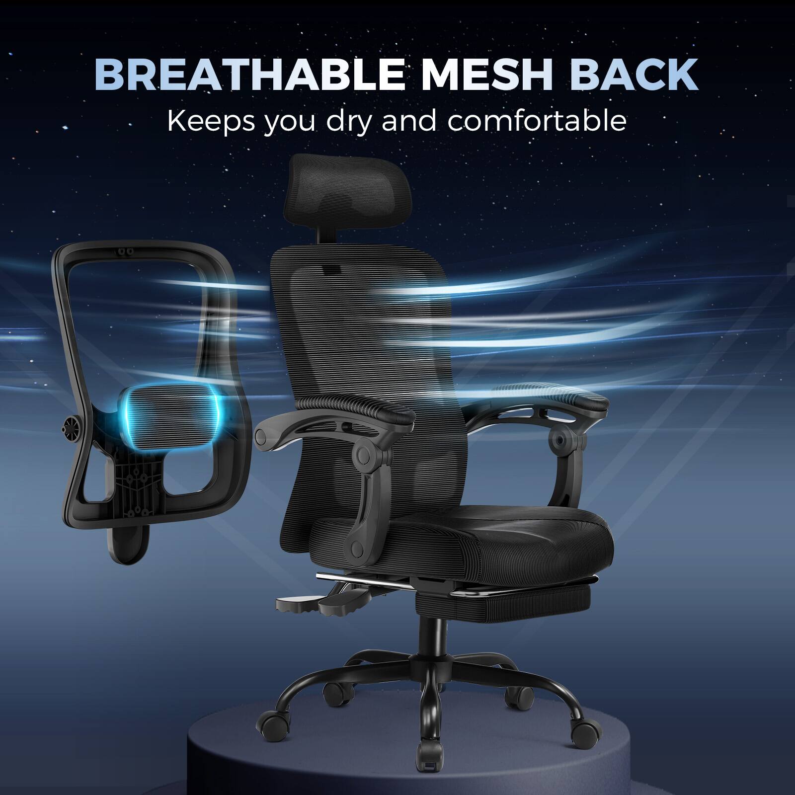 BREATHABLE MESH BACK
Keeps you dry and comfortable