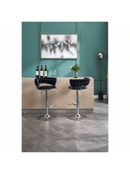 Trinkets Crazed - Velvet Bar Stools Set Of 2, Modern Swivel Barstools With Woven Backrest, Adjustable Counter Stools - Black