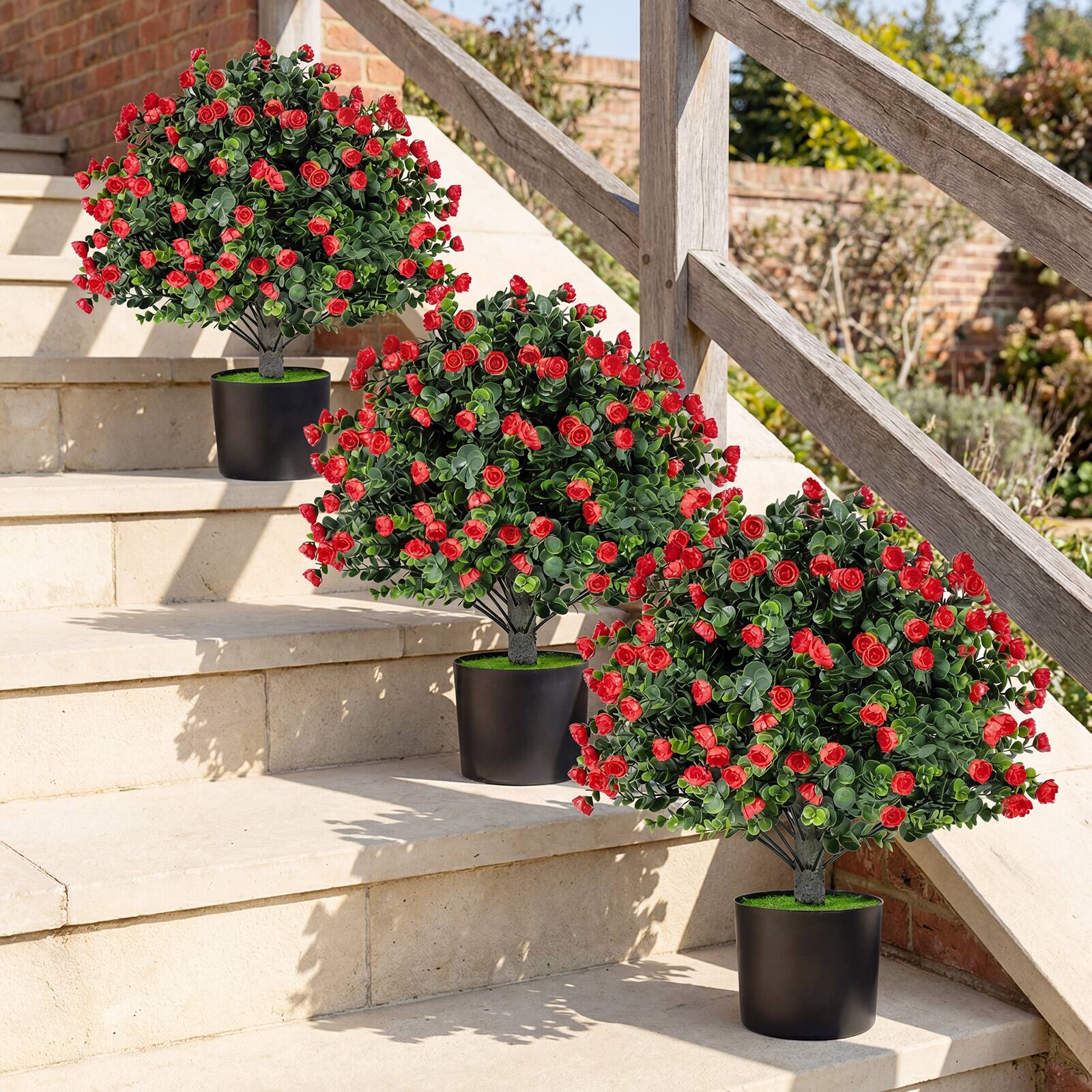 Alt View 9. Gymax - Gymax 2 Pack Artificial Rose Topiary Ball Trees w/PP Cement-Filled Flowerpot for Home - Green.