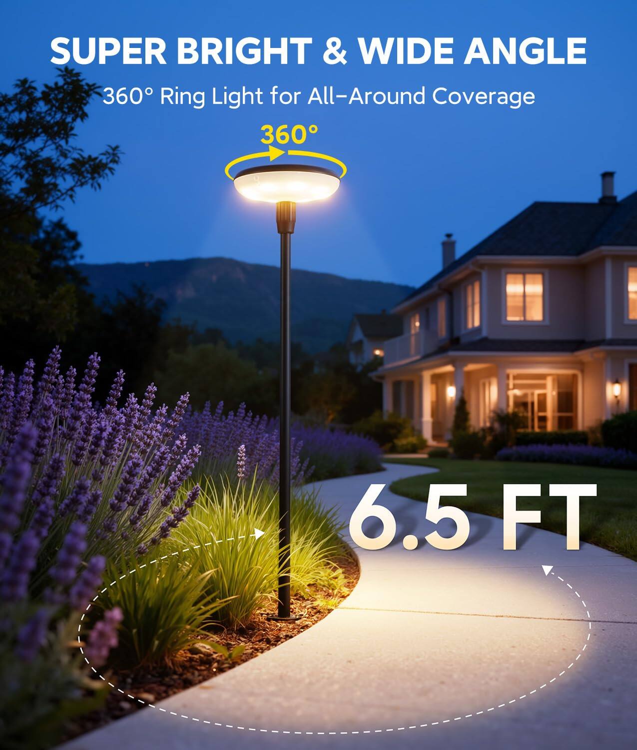 SUPER BRIGHT & WIDE ANGLE  
360° Ring Light for All-Around Coverage  
360°  
6.5 FT