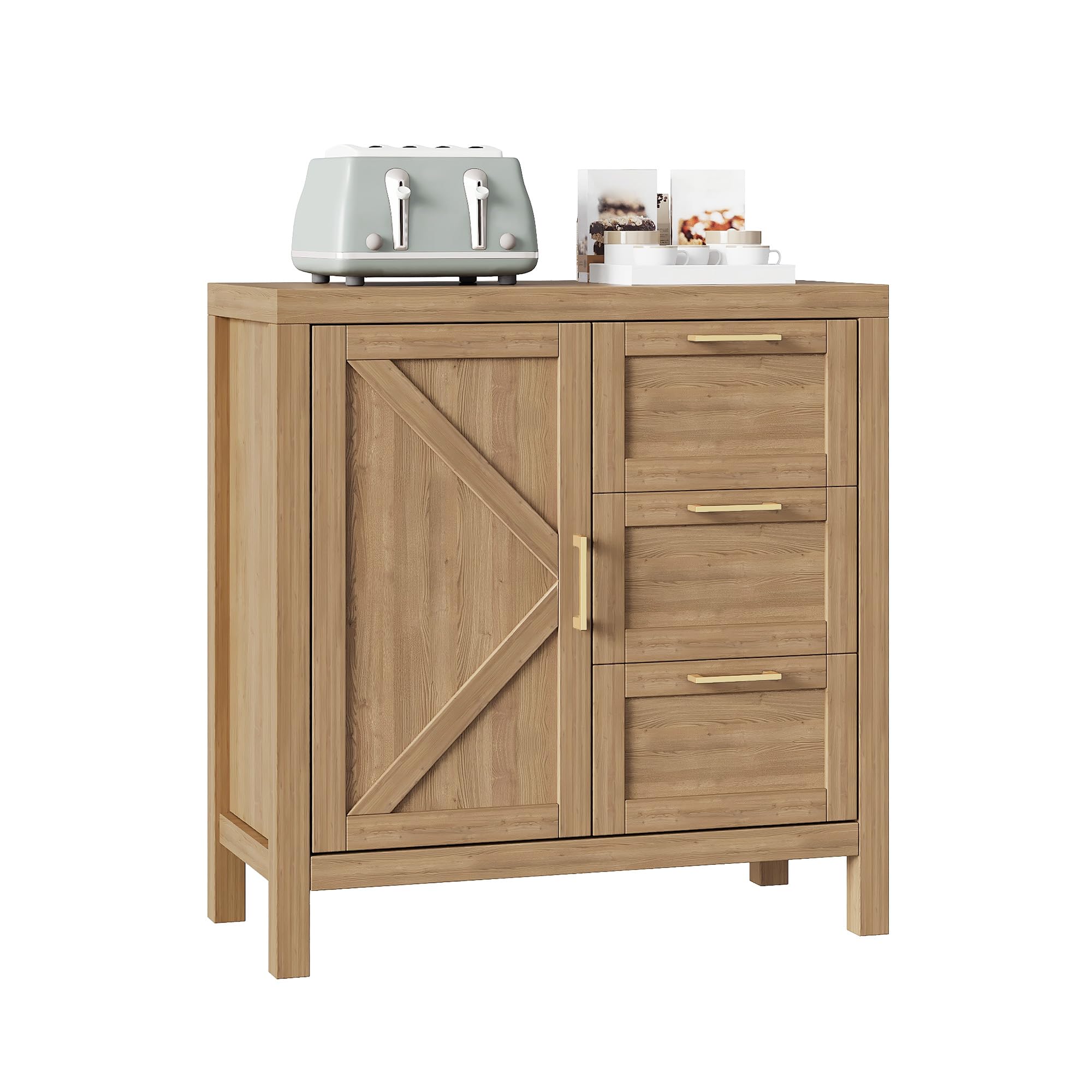 Alt View 1. GARVEE - Multipurpose Buffet Cabinet with 3 Drawers & Adjustable Shelf Wooden Storage for Dining Room or Coffee Bar - Brown.