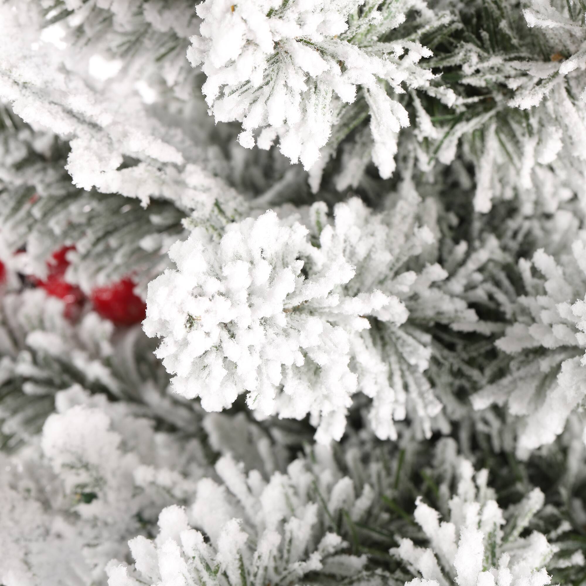 Alt View 8. Glitzhome - 4ft Pre-Lit Flocked Christmas Porch Tree, Red Berries, 60 Warm White/Multi Lights, Foot Pedal - White.