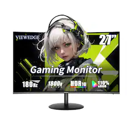 Viewedge - 27" Curved Gaming Monitor, 180Hz FHD 1080P VA Panel, 1ms, FreeSync, HDMI & DisplayPort, Built-in Speakers - Black