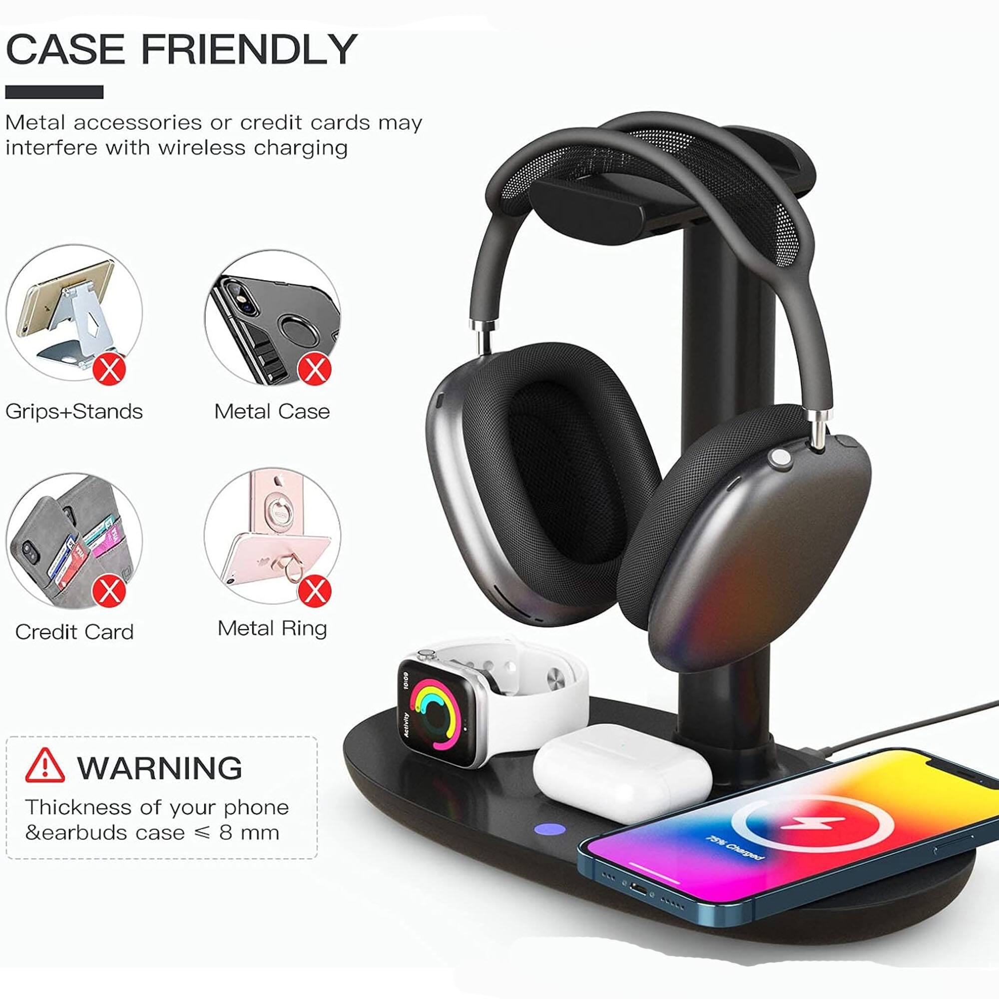 CASE FRIENDLY

Metal accessories or credit cards may interfere with wireless charging

- Grips+Stands
- Metal Case
- Credit Card
- Metal Ring

WARNING

Thickness of your phone & earbuds case ≤ 8 mm