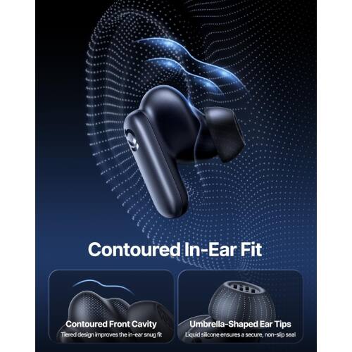 Contoured In-Ear Fit  
Contoured Front Cavity  
Tiered design improves the in-ear snug fit  
Umbrella-Shaped Ear Tips  
Liquid silicone ensures a secure, non-slip seal