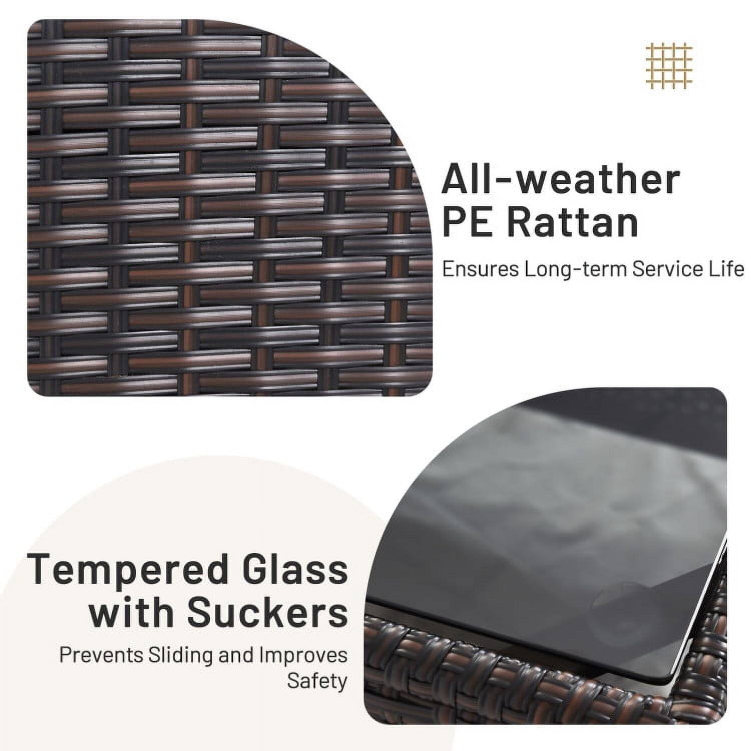 All-weather PE Rattan Ensures Long-term Service Life  
Tempered Glass with Suckers Prevents Sliding and Improves Safety