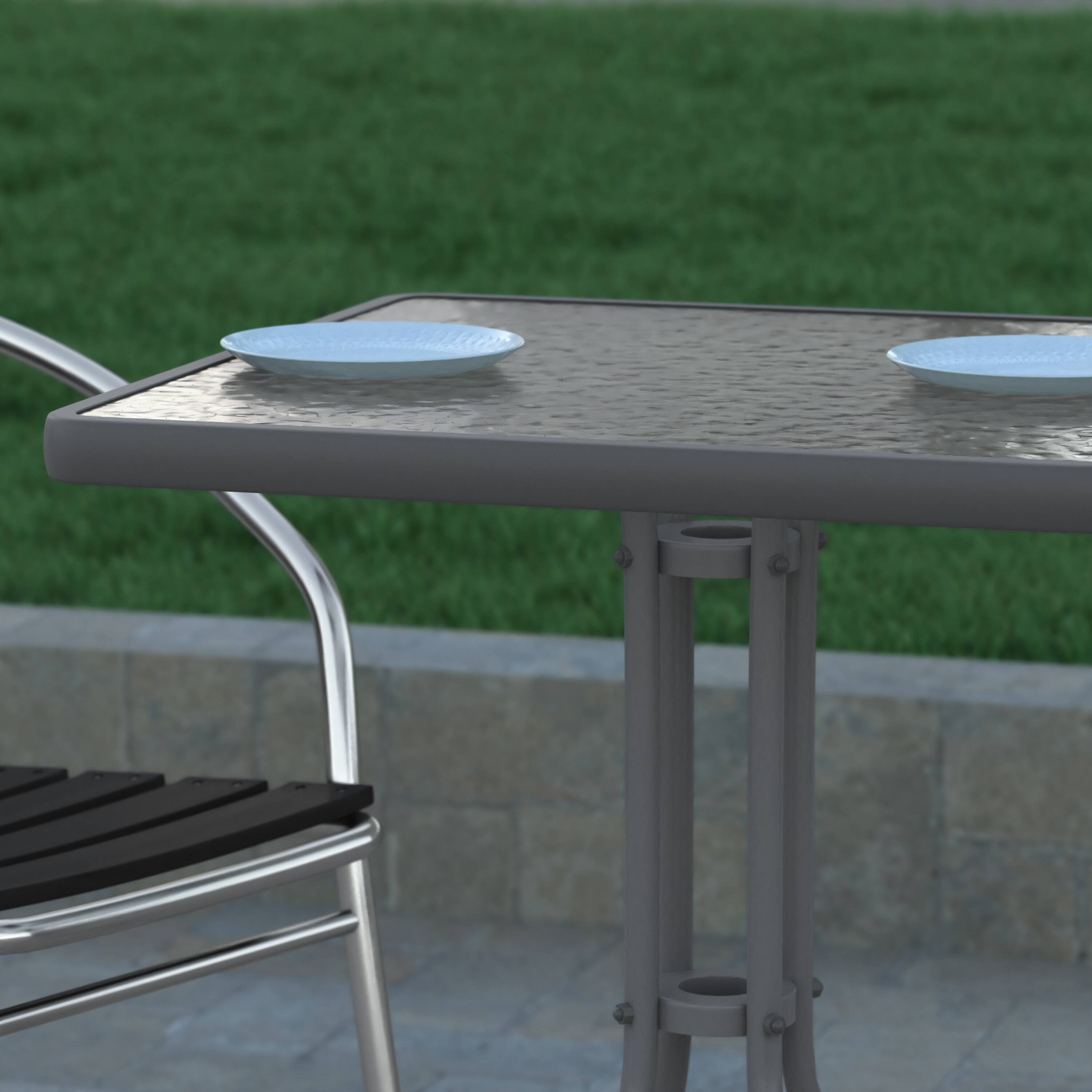 Alt View 4. Emma + Oliver - 23.5" Square Tempered Glass Metal Table with Smooth Ripple Design Top - Clear Top/Silver Frame.