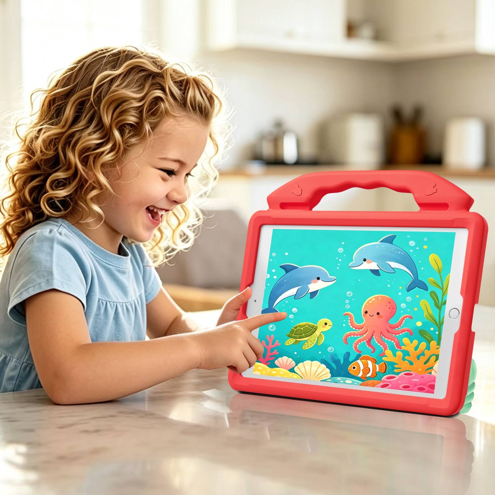 Alt View 2. UUCOVER - Kids Case for iPad 9th 8th 7th Gen 10.2-inch (2021/2020/2019) Shockproof EVA Handle Stand Anti-Slip Protective Cover - Red.