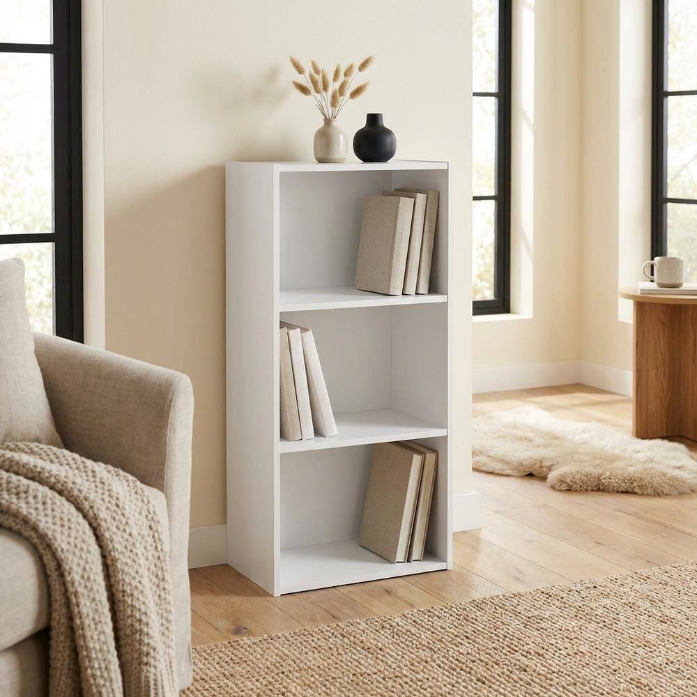 Left. FurniFact - White 3-Tier Open Shelf Bookcase with Modern Wooden Design - White.