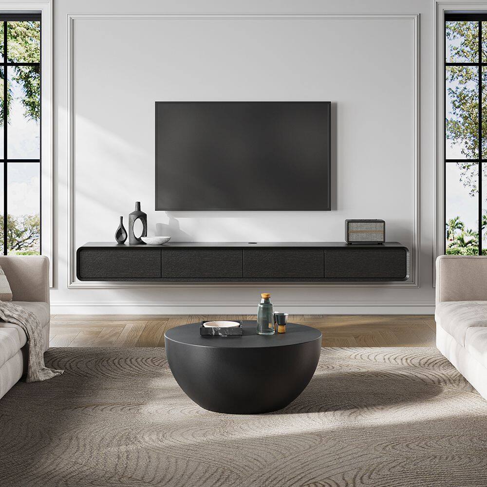 Alt View 6. POVISON - 95" Fully-Assembled Black Floating TV Stand Solid Wood - Black.