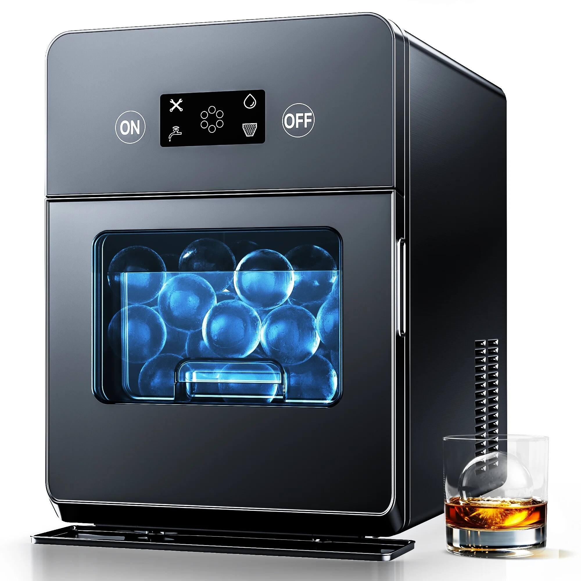 Angle. Euhomy - Sphere Ice Maker Countertop, 150Pcs/day,4Pcs Ready in 38Mins, Self-Cleaning, Ball Ice Maker Machine for Whiskey/Brandy - Black.