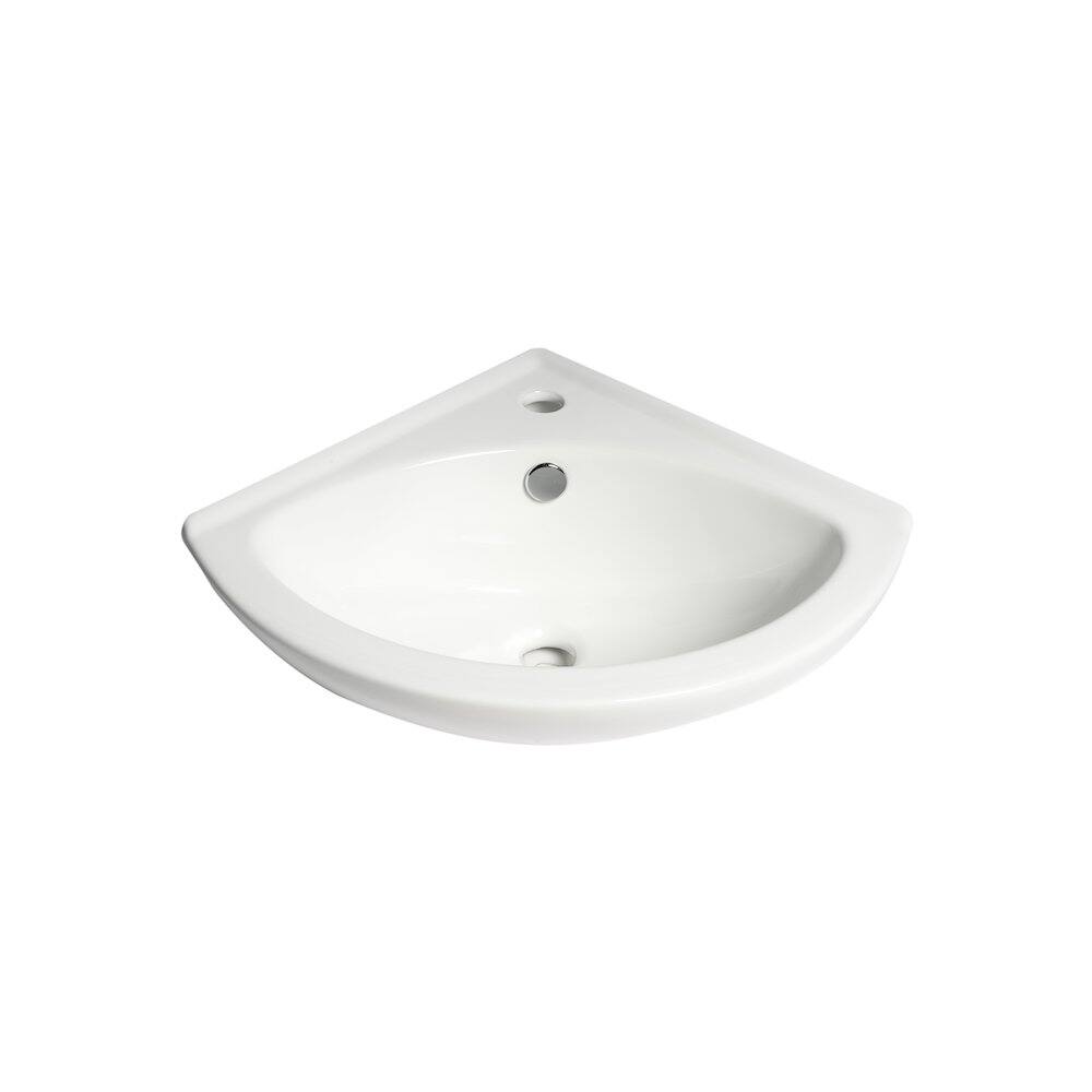 Left. Alfi - White 22" Corner Wall Mounted Ceramic Sink with Faucet Hole - White.