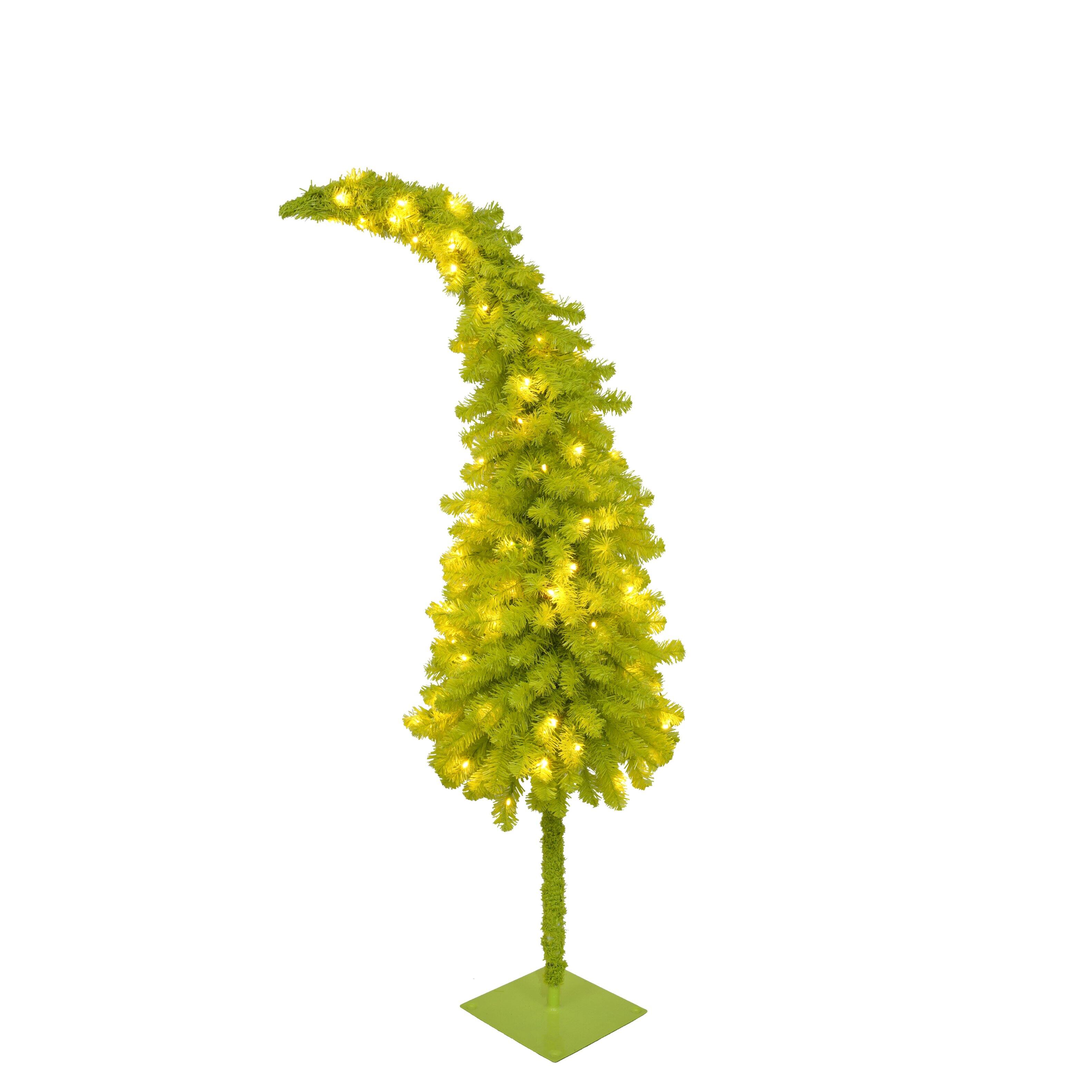 Alt View 4. Tiramisubest - 5FT Hinged Artificial Fir Bent Top Christmas Tree,Xmas Tree Bendable Santa Hat Style,400 Lush Branch Tips,100 LED Lights - Green,White.