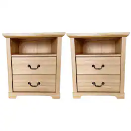 Vaczon - Rustic Nightstands (Set of 2) with Open Shelf and 2 Drawers - Natural