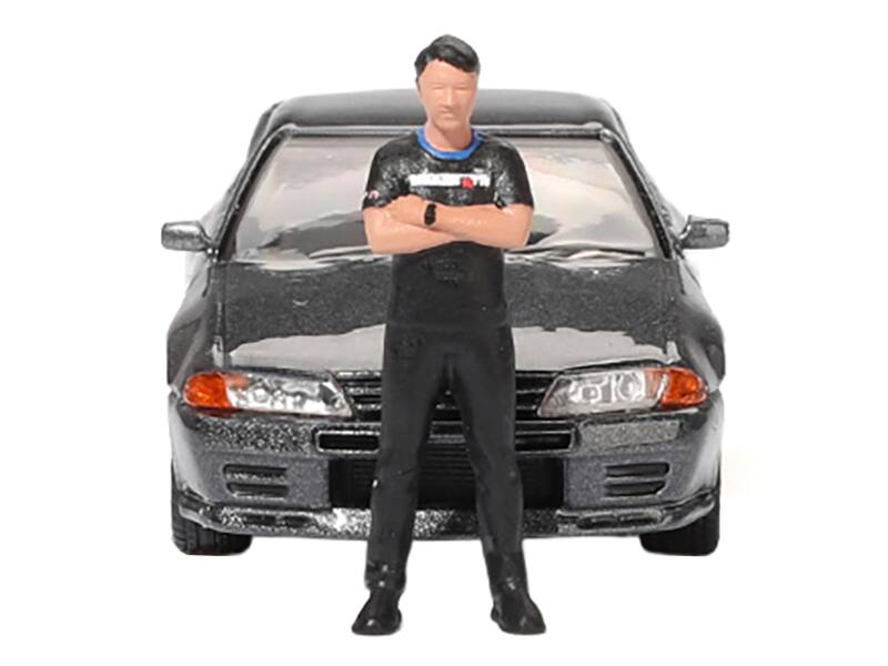 Alt View 3. True Scale Miniatures - Nissan Skyline GT-R (R32) RHD Gunmetal Gray Metallic with Figure Limited Edition 1/64 Diecast Model Car by Mini GT.