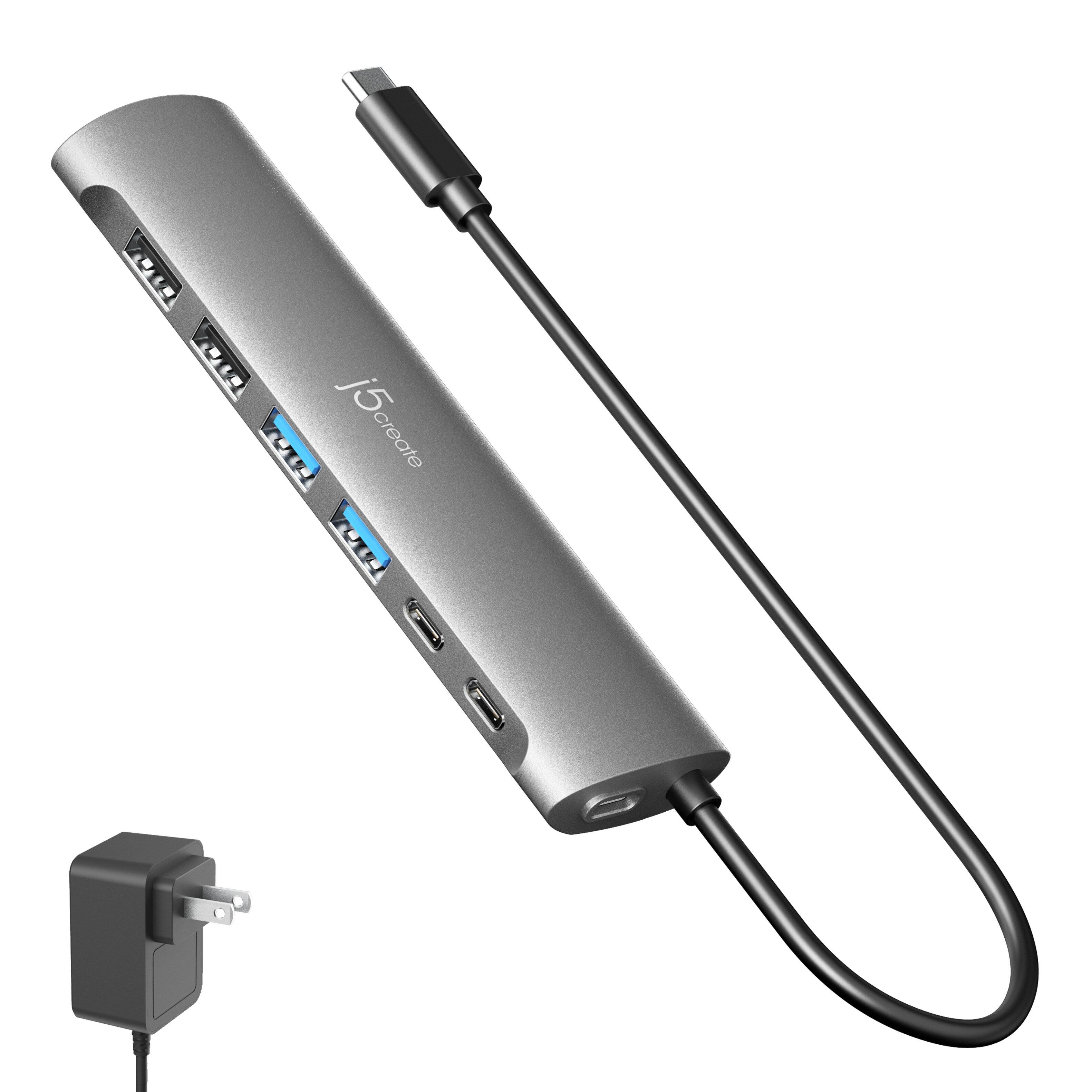 Alt View 1. j5create - USB-C 7-Port Hub 5A2C with DC Power Adapter - Space Gray.