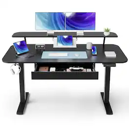 GTPlayer - 55 x 24 IN Electric Standing Desk with Drawers Sit Stand up Desk - Black