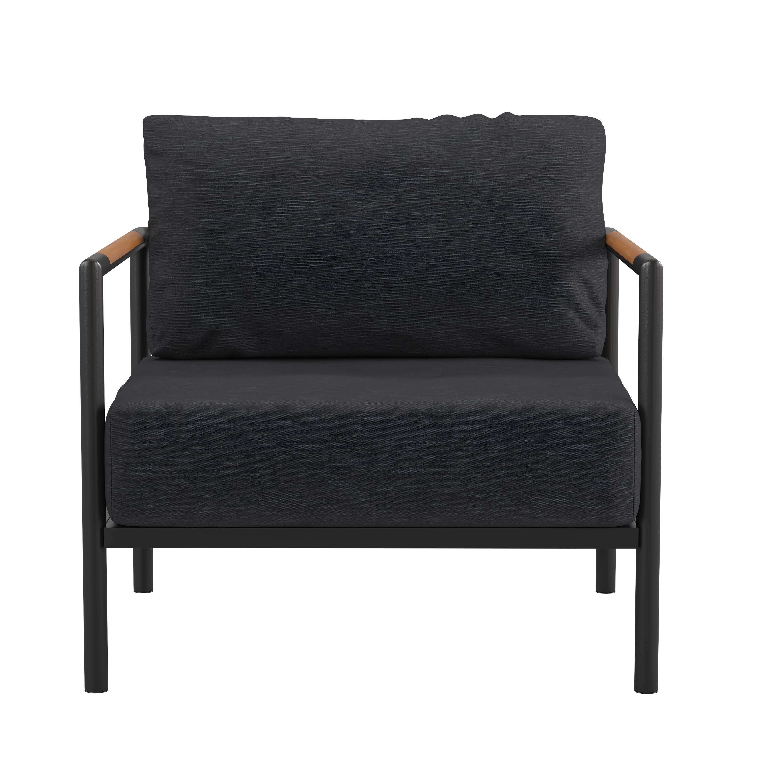 Alt View 7. Emma + Oliver - Aluminum Frame Patio Chair with Teak Arm Accents and Plush Cushions - Charcoal.