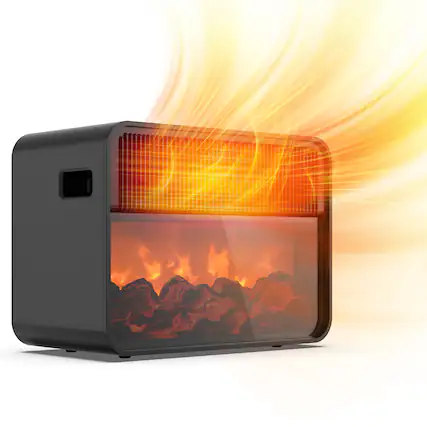 Front. Teendow - Teendow Portable Electric Fireplace Space Heater – 1500W Ceramic Heater with Thermostat, Safety Shut-Off - Black.