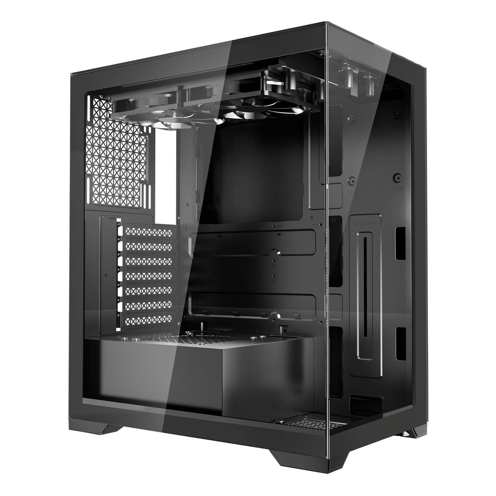 Glintex - PC Gaming Case Mid-Tower Computer Case Airflow Tempered Glass 2x120mm Fans Dust Filter ATX M-ATX ITX 360mm GPU - GTEX093664