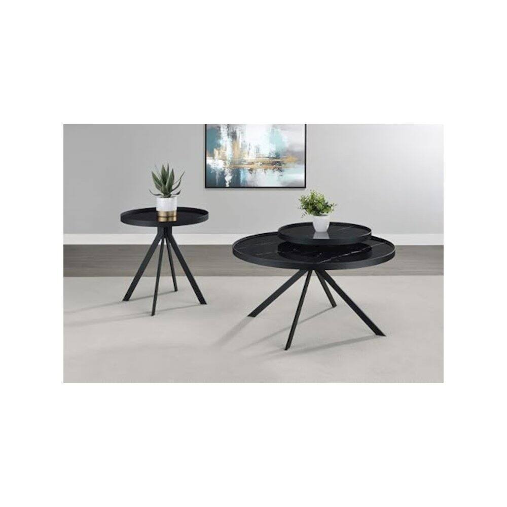 Angle. Coaster Co. of America - Briggs 2-piece Round Coffee and End Table Set Black - Black.