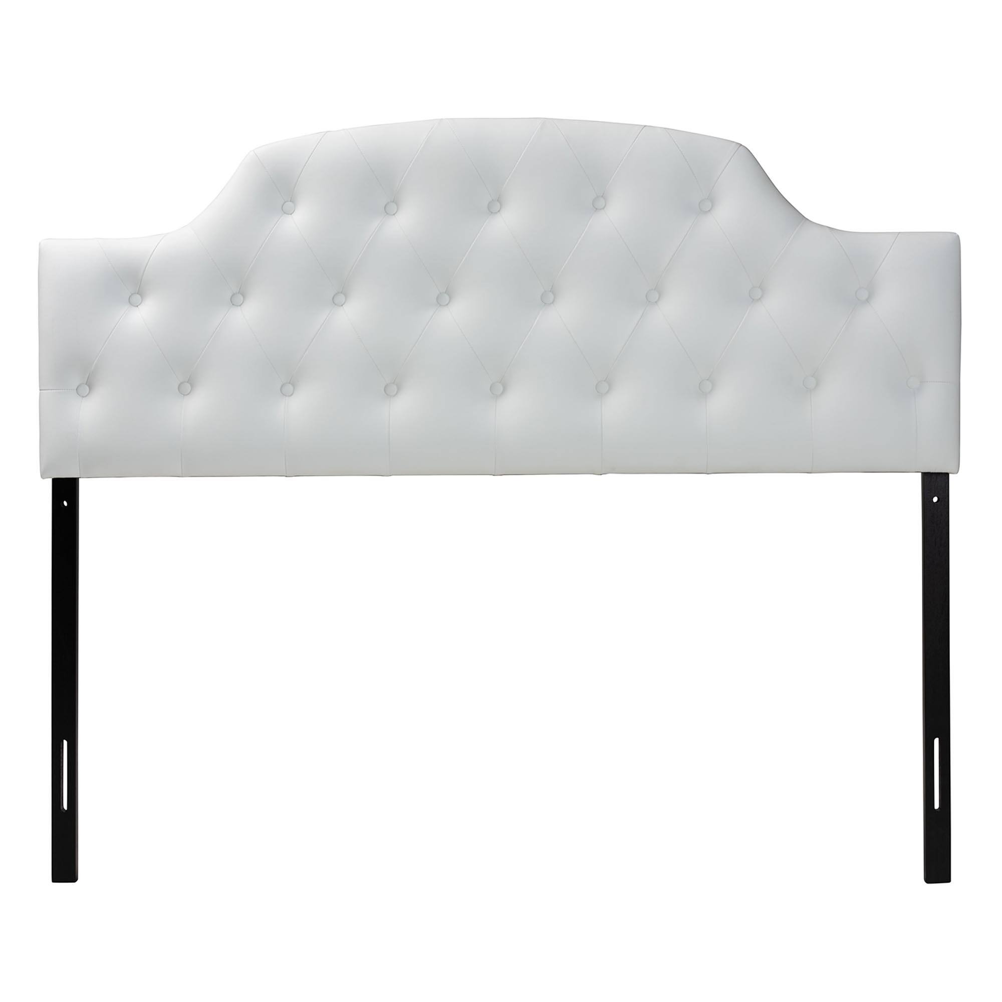 Angle. Baxton Studio - Morris Modern and Contemporary Queen Size Faux Leather Upholstered Button-tufted Scalloped Headboard - White.
