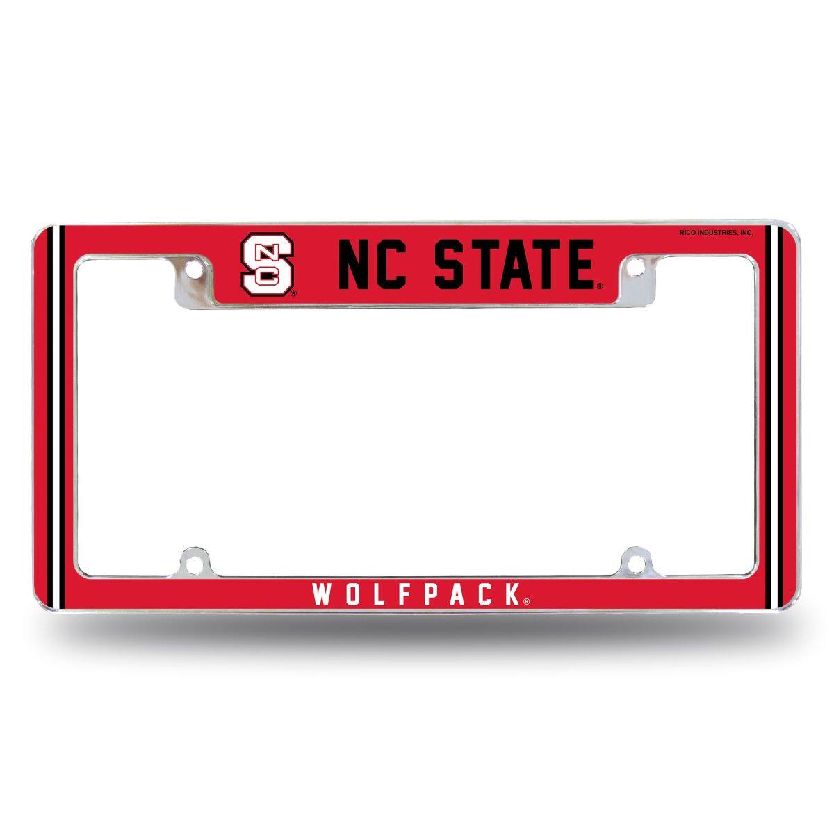 North Carolina State Wolfpack Chrome Metal License Plate Frame with Full Frame Team Color Graphics